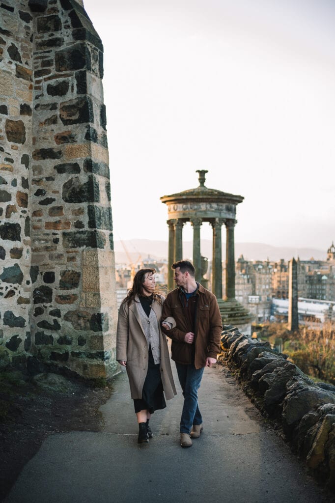 clay and olivia proposal at calton hill edinburgh