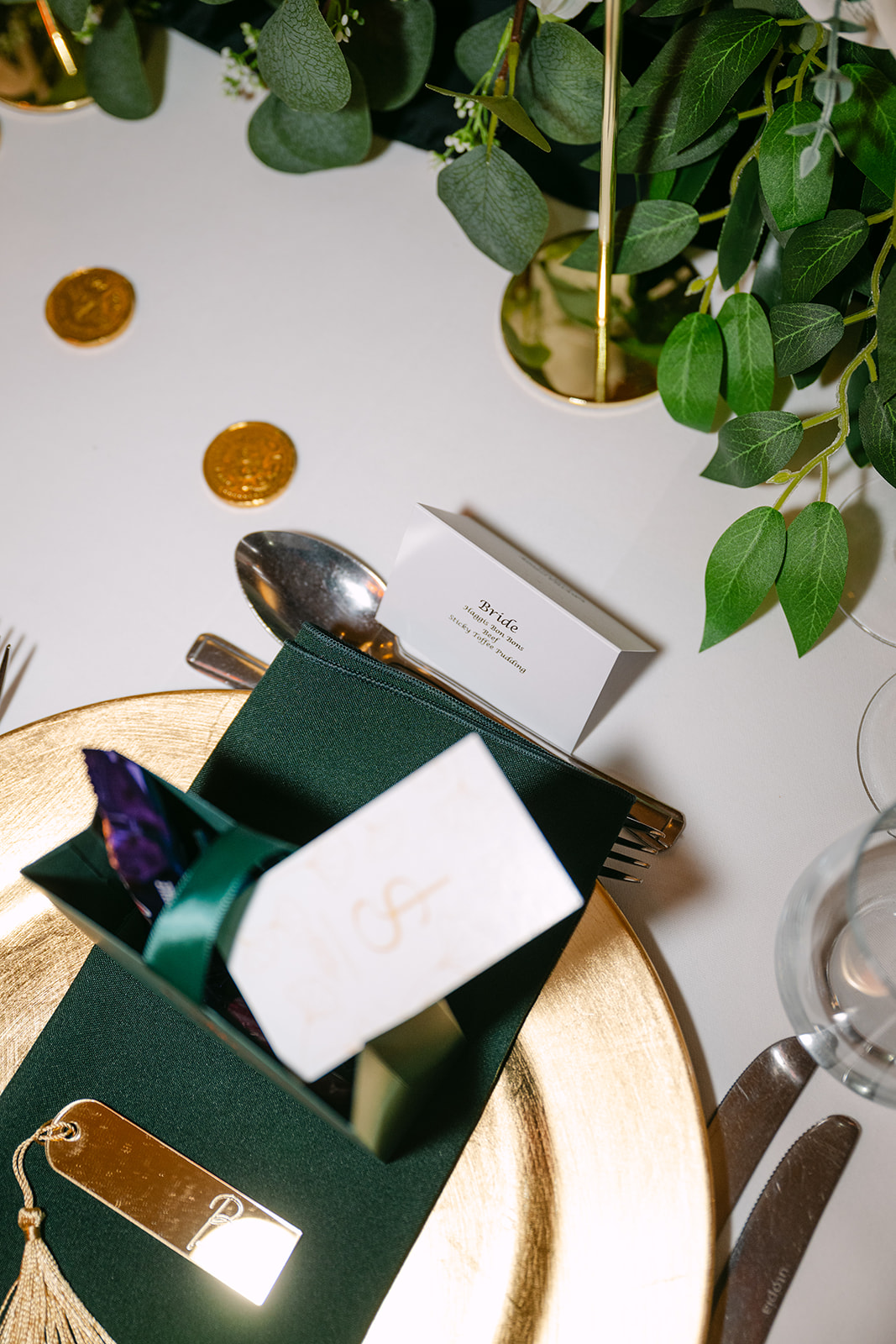 flatlay of dinner setup at smiths hotel gretna green