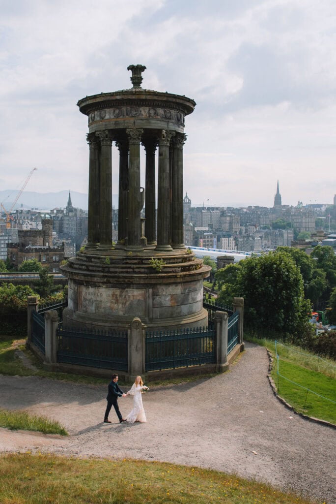 Calton Hill monument overlooking Edinburgh skyline