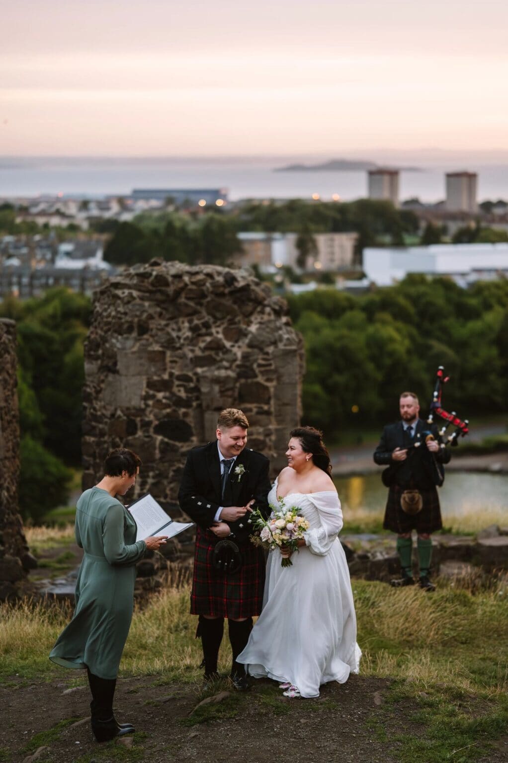 Small wedding ceremony at castle ruins