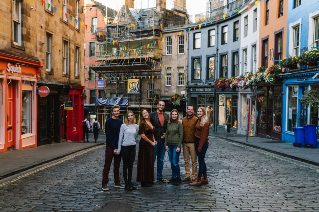 Group portrait in Edinburgh Old Town street