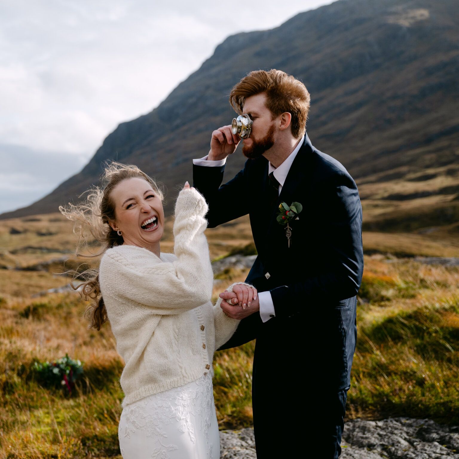 groom drinks from quaich during elopement in glencoe