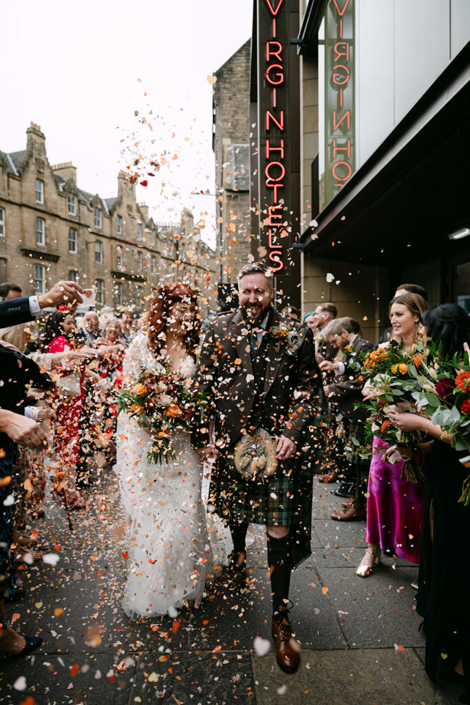 confetti toss at VIRGIN HOTELS EDINBURGH