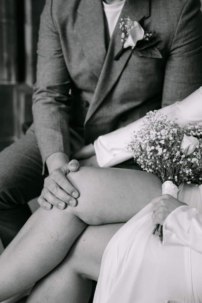 wedding couple holding each other