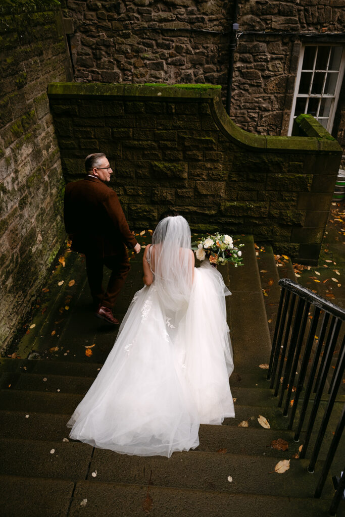 couple walking down the stairs