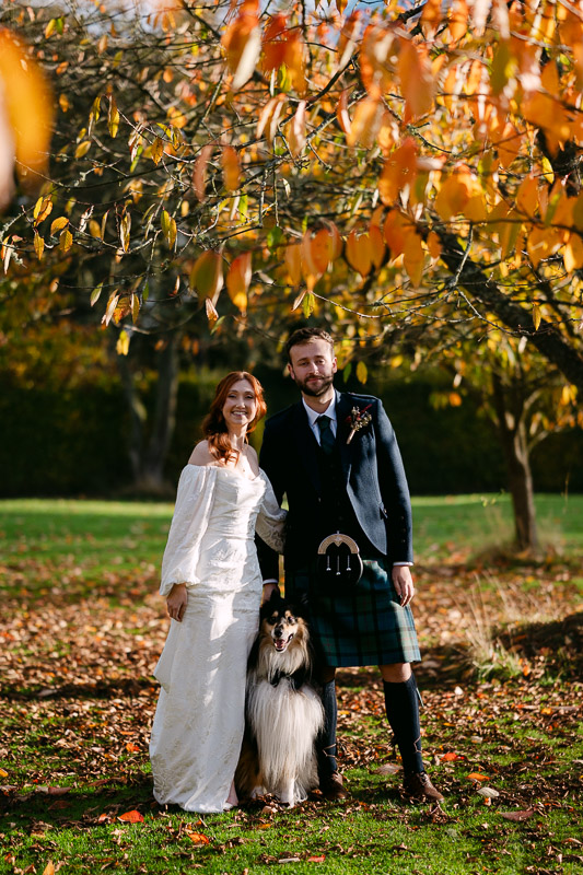 wedding couple and their dog