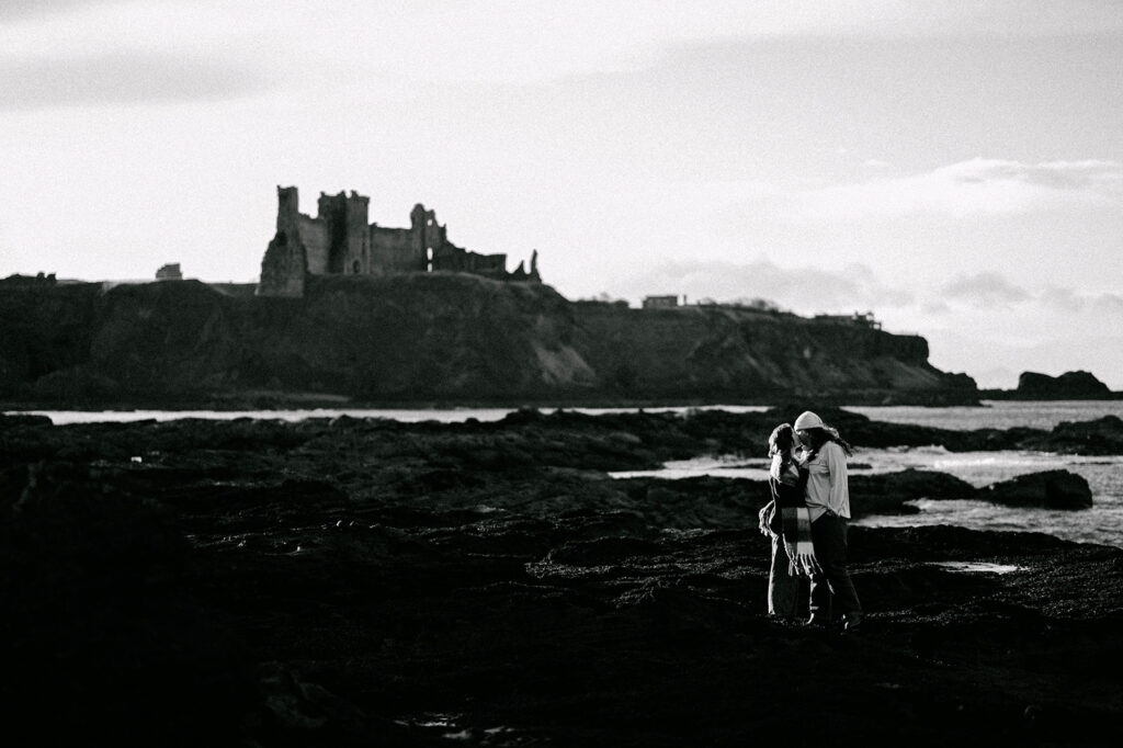 Peyton and Taylor tantallon castle from sea cliff beach proposal