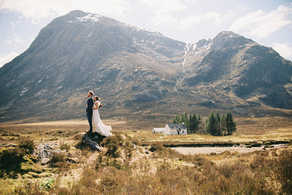 bride and groom elope at glencoe's wee white cottage shot on 35mm film